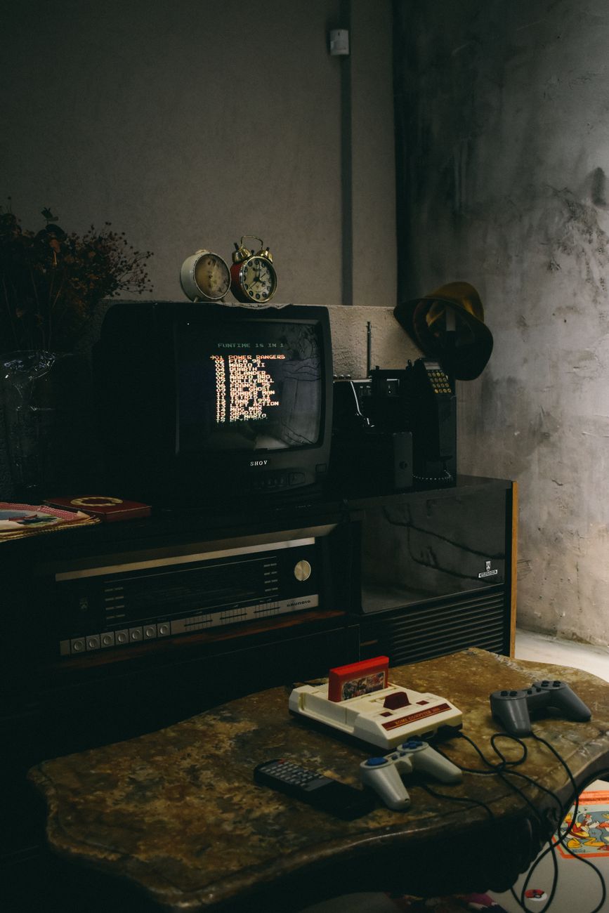 Gaming setups with retro CRT monitor and gaming controller